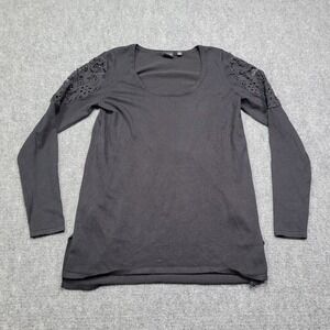 Devotion By Cyrus Sweater Womens S Black Lace Shoulder Pullover‎ Long Sleeve Top